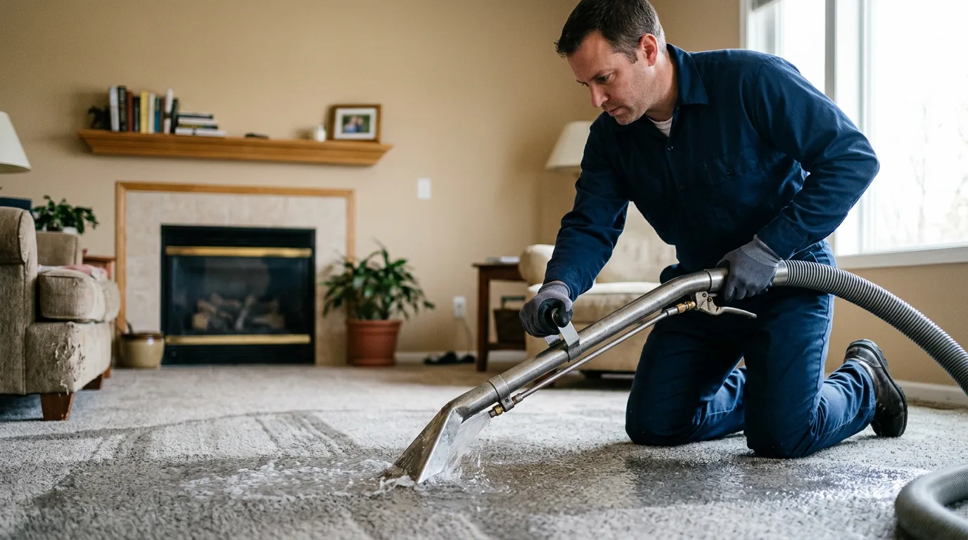 Water damage restoration technician working near Clifton, KS